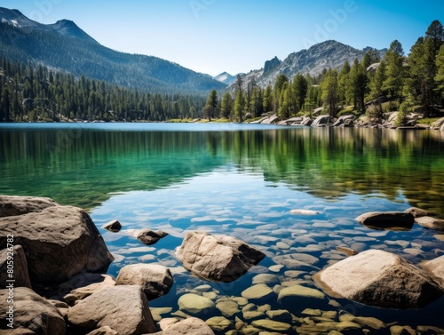 serene mountain lake with crystal clear waters