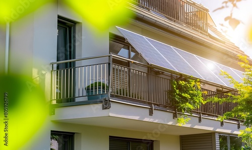 Mini solar power systems on house facade in sunshine