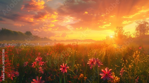 Golden Hour Serenade: Sunset's Embrace on the Meadow