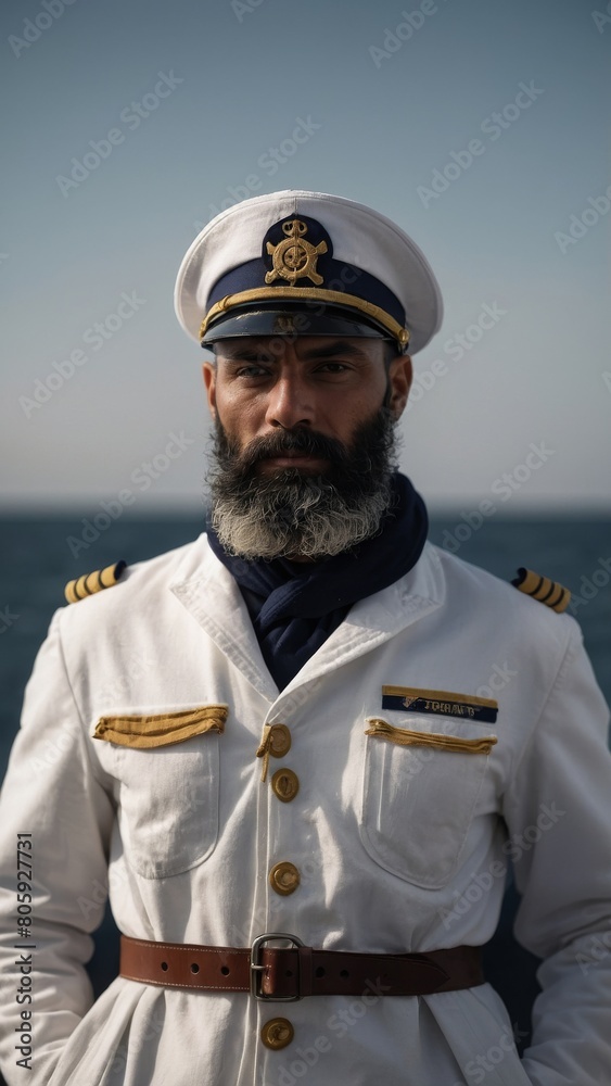 Fototapeta premium Portrait of the captain. Postcard for Sailor's Day.