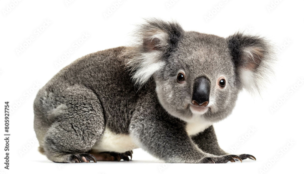 Fototapeta premium Koala Baby auf vier beinen isoliert auf weißen Hintergrund, Freisteller