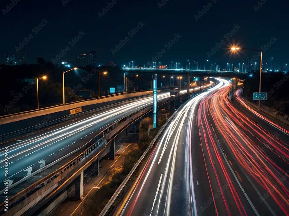 Nocturnal Journey, Capturing the Motion and Energy of Vehicles on a Highway in a Long Exposure Shot