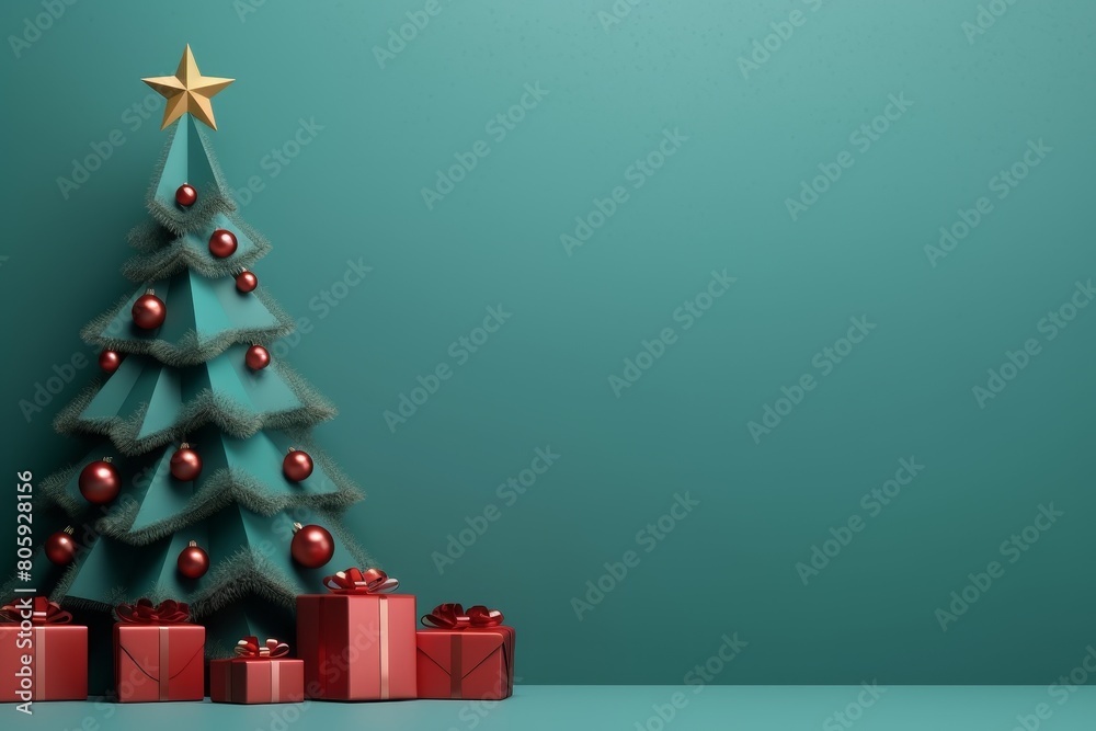 festive christmas tree with red ornaments and gifts festive christmas tree with red ornaments and gifts