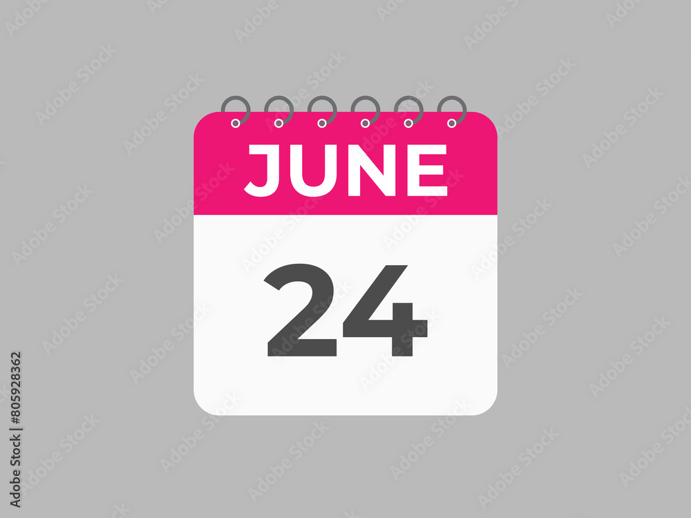 June 24 calendar reminder. 24 June daily calendar icon template. Calendar 24 June icon Design template. Vector illustration
June 24 calendar reminder. 24 June daily calendar icon template. Calendar 24 June icon Design template. Vector illustration