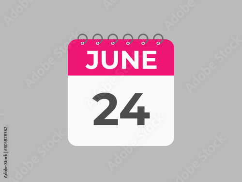 June 24 calendar reminder. 24 June daily calendar icon template. Calendar 24 June icon Design template. Vector illustration
