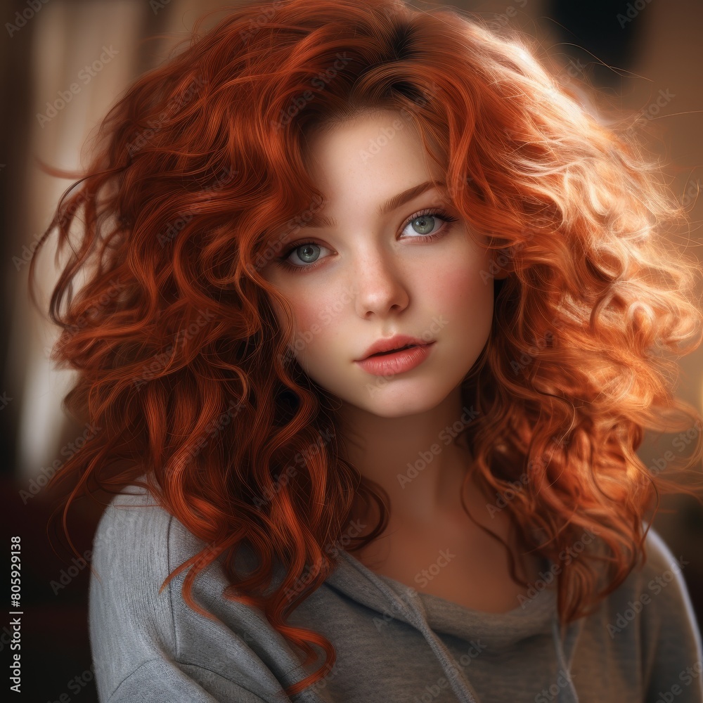 Fototapeta premium Captivating redhead with striking blue eyes