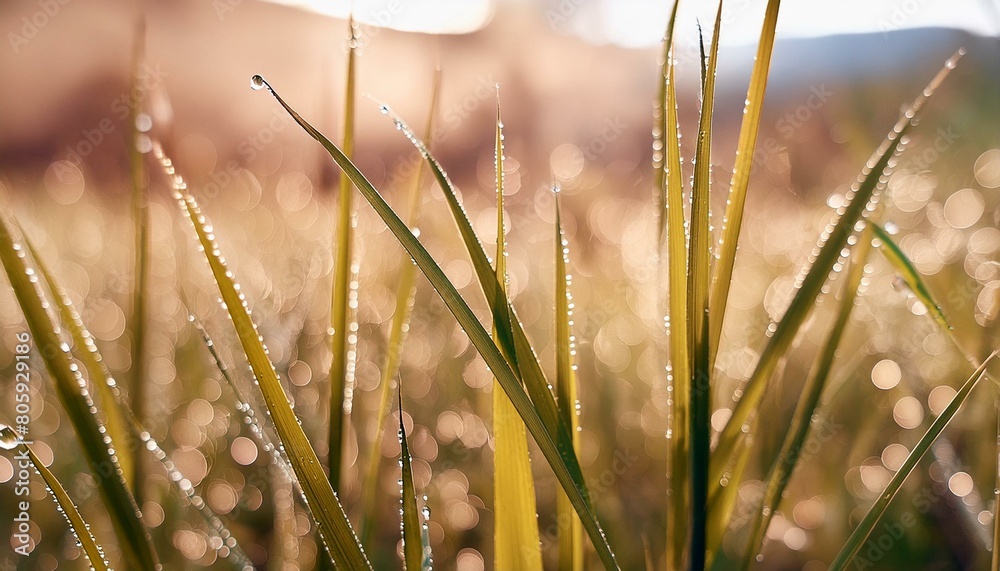 grass glisten with morning dew, evoking freshness and vitality dewy green grass drop background