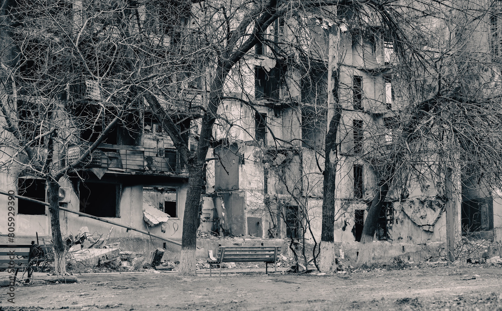 destroyed and burned houses in the city Russia Ukraine war destroyed and burned houses in the city Russia Ukraine war