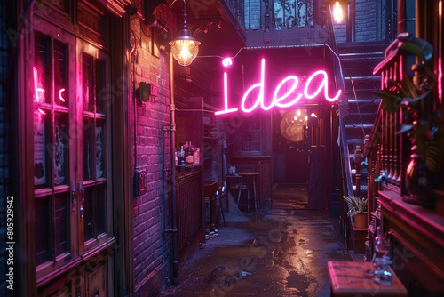 neon light with text "idea" for Business growth and Innovation