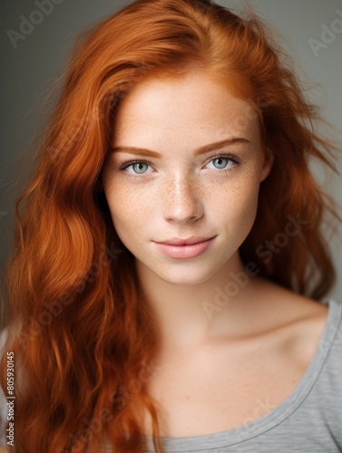 Vibrant redhead with piercing blue eyes