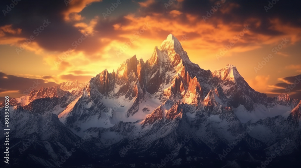 sunset in the mountains, Mountain Peak at Sunset