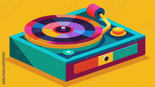 A watercolor painting of a record player patent from the 1960s capturing the vibrant colors and curves of the machines design. Vector illustration