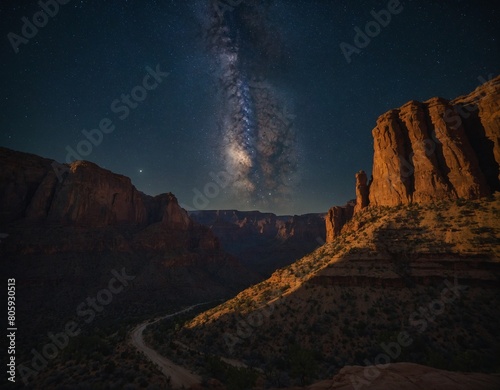 Stand in awe of a canyon landscape at night  with the stars shining brightly overhead. 