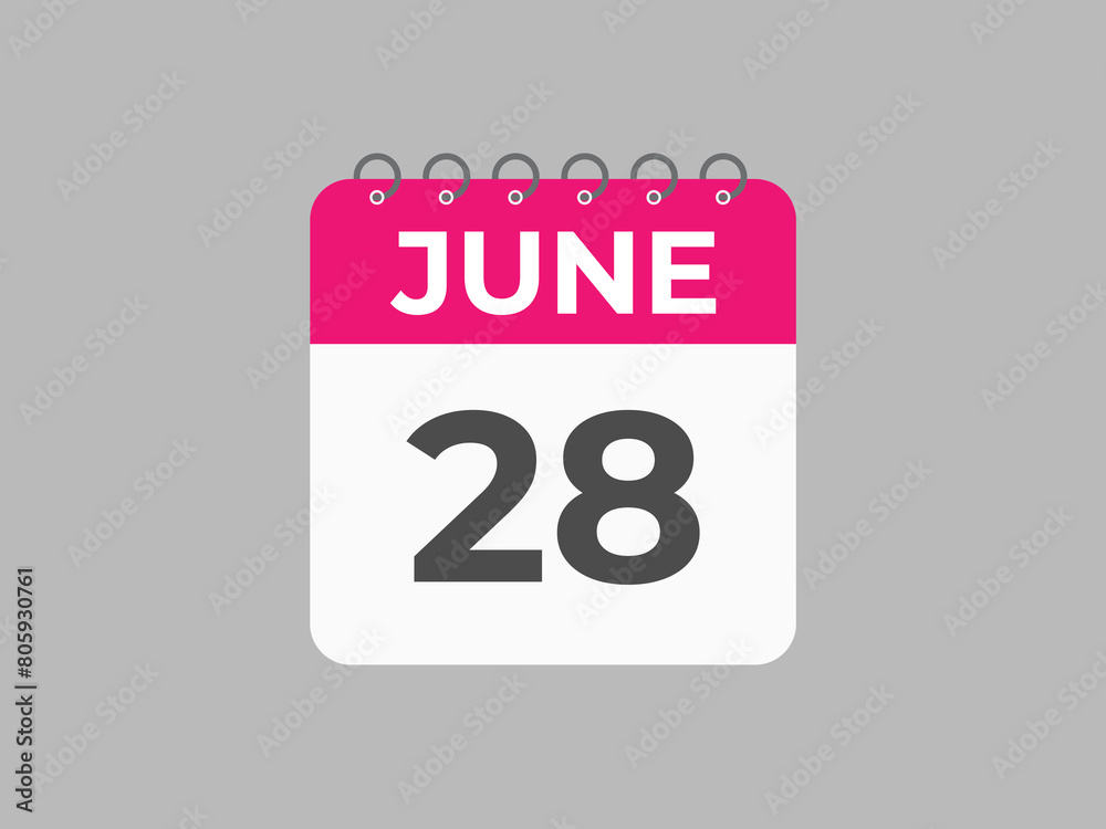 June 28 calendar reminder. 28 June daily calendar icon template. Calendar 28 June icon Design template. Vector illustration
June 28 calendar reminder. 28 June daily calendar icon template. Calendar 28 June icon Design template. Vector illustration