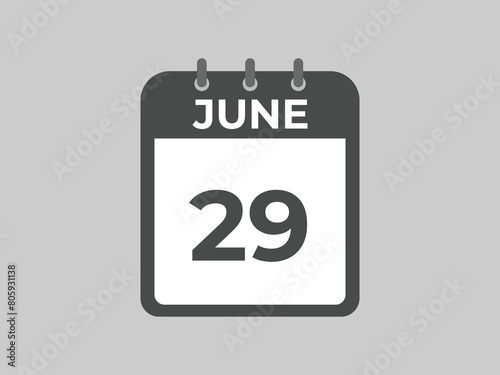 June 29 calendar reminder. 29 June daily calendar icon template. Calendar 29 June icon Design template. Vector illustration
