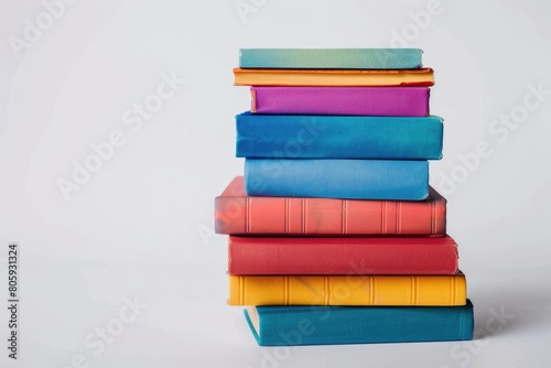 Color Book. Stack of Different Hardback Books for Reading on White Background