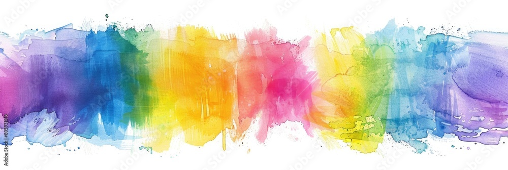 Colorful Brush. Rainbow Watercolor Striped Background with Bright and Vivid Brush Strokes