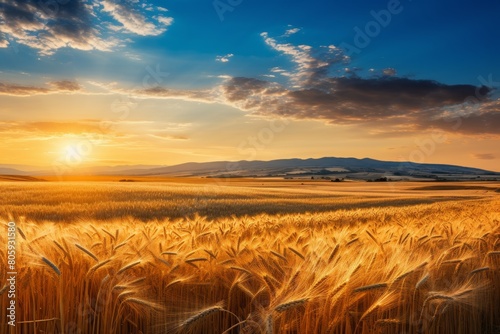 Scenic sunset over golden wheat field © Balaraw
