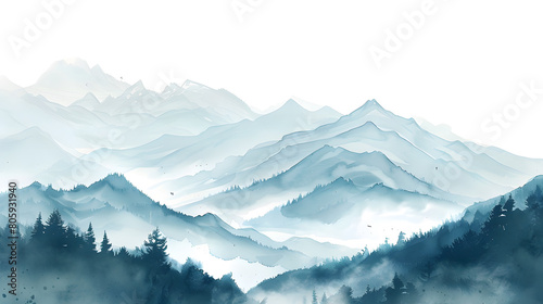 Serene mountain landscape, cut out