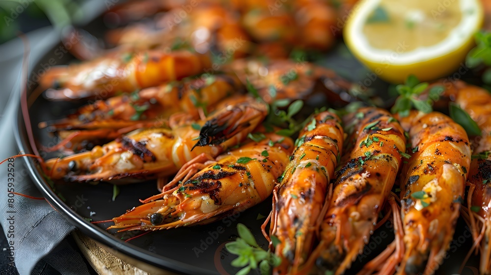 grilled shrimps with lemon