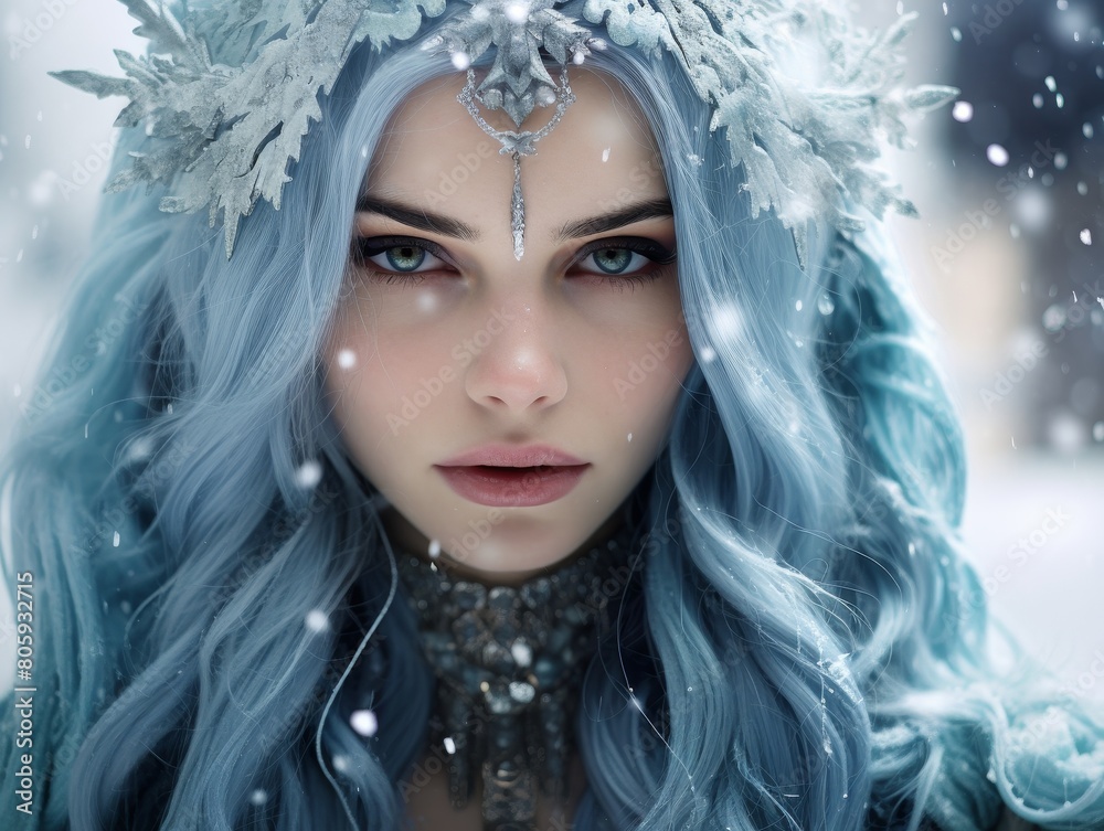 Enchanting winter queen with icy crown