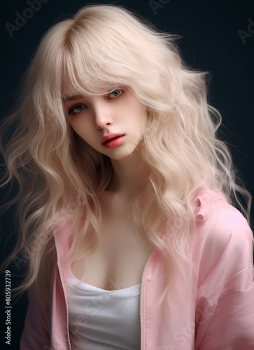 Glamorous woman with long blonde hair