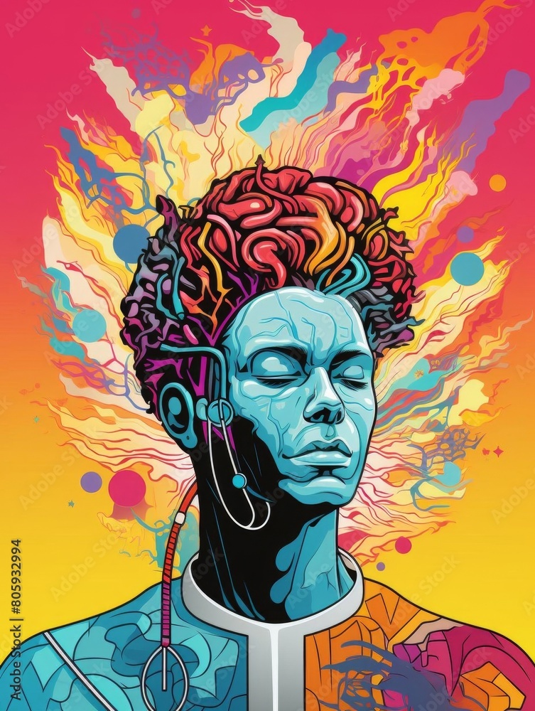 Vibrant Surreal Portrait with Exploding Mind Vibrant Surreal Portrait with Exploding Mind