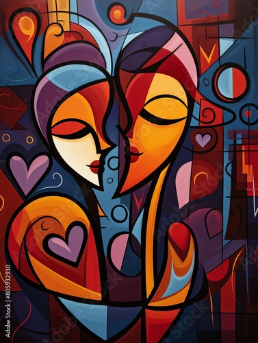 Abstract Art of Two Faces in Love
