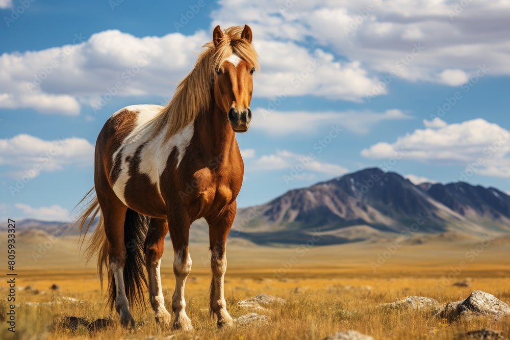 Majestic horse in a scenic mountain landscape Majestic horse in a scenic mountain landscape