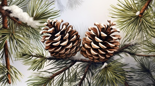 pine cones and snow-covered branches photo