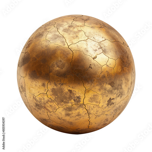 A gold ball with cracks and holes on it photo