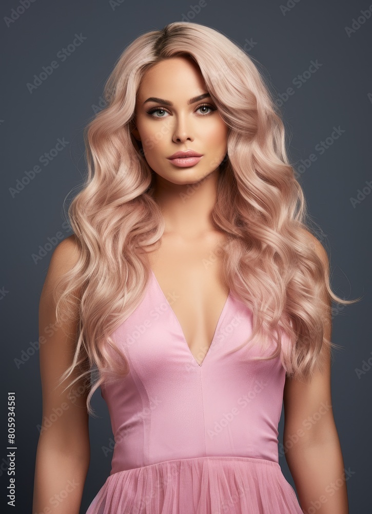 Fototapeta premium Glamorous woman with long blonde curly hair