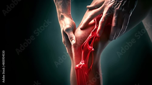Joint pain, Arthritis and tendon problems. a man touching nee at pain point