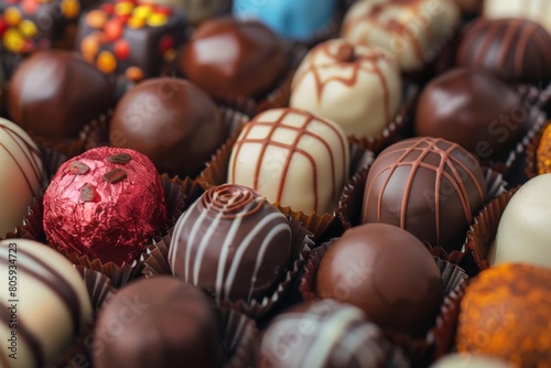 Assorted luxury chocolate bonbons in elegant close-up shot