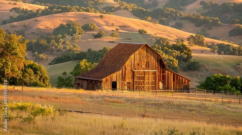 Rustic Retreat: A Wooden Barn Nestled Amidst Rolling Hills