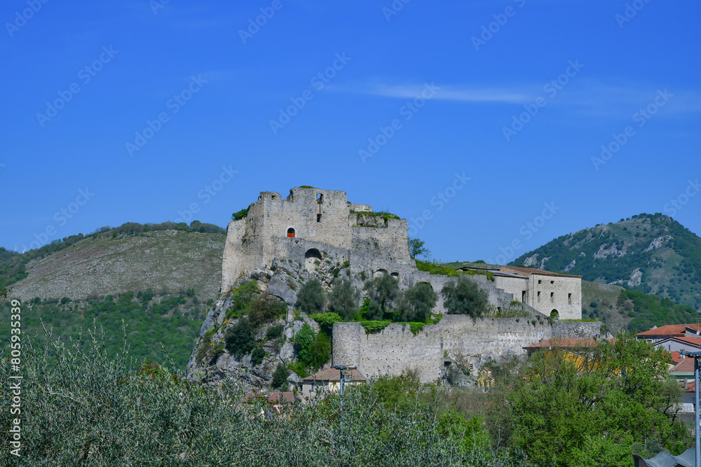 View of the ruins castle in Balvano, a town in Basilicata, Italy.