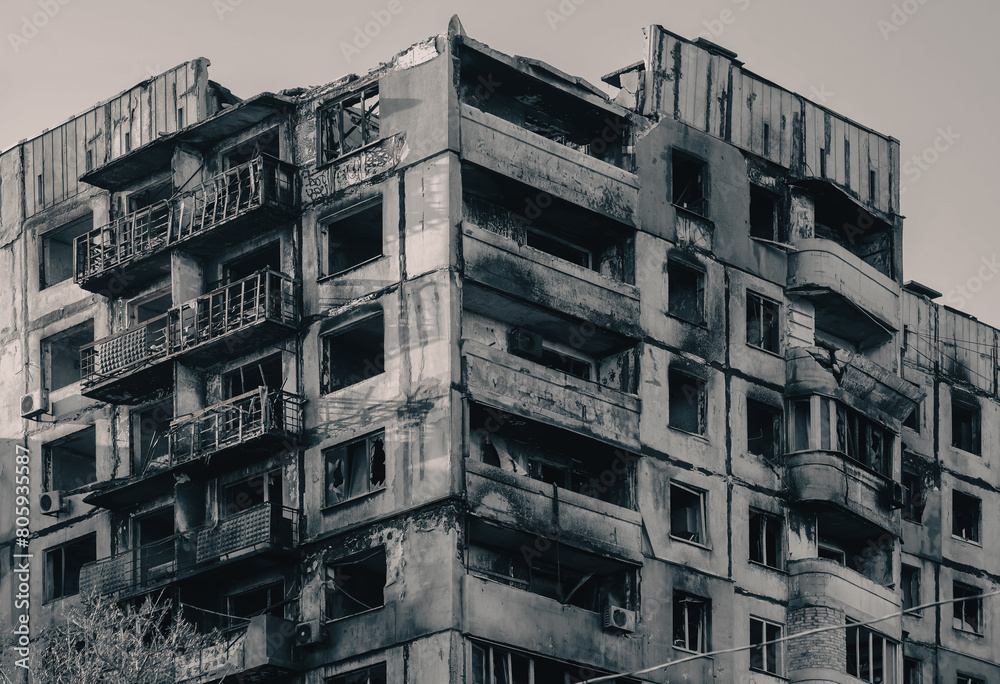 destroyed and burned houses in the city Russia Ukraine war destroyed and burned houses in the city Russia Ukraine war