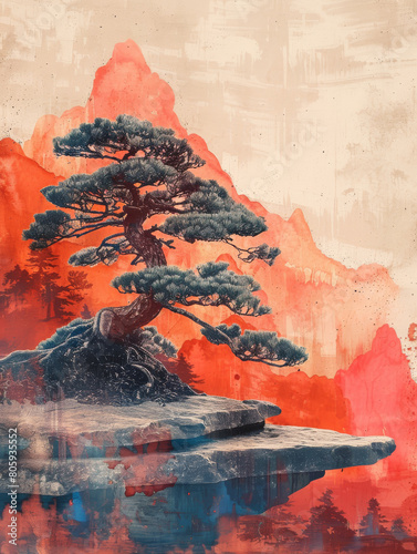 Obraz na płótnie Generative ai illustration of a Japan bonsai tree abstract art w salonie