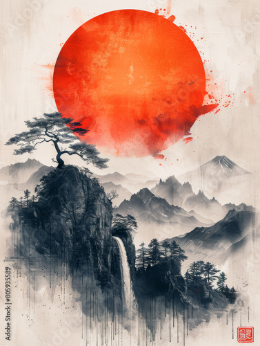 Generative ai illustration of a Fujiyama mountain abstract art