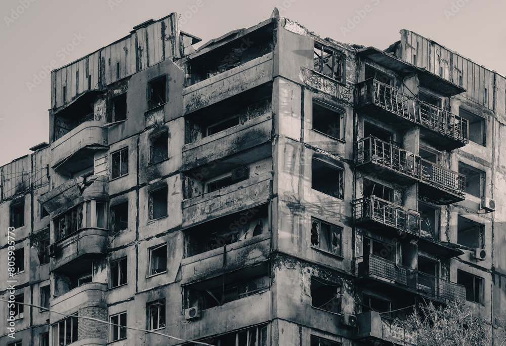 destroyed and burned houses in the city Russia Ukraine war destroyed and burned houses in the city Russia Ukraine war