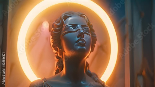 The statue of justice Themis or Justitia holding scales and being blindfolded