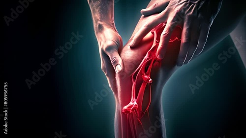 Joint pain, Arthritis and tendon problems. a man touching nee at pain point
