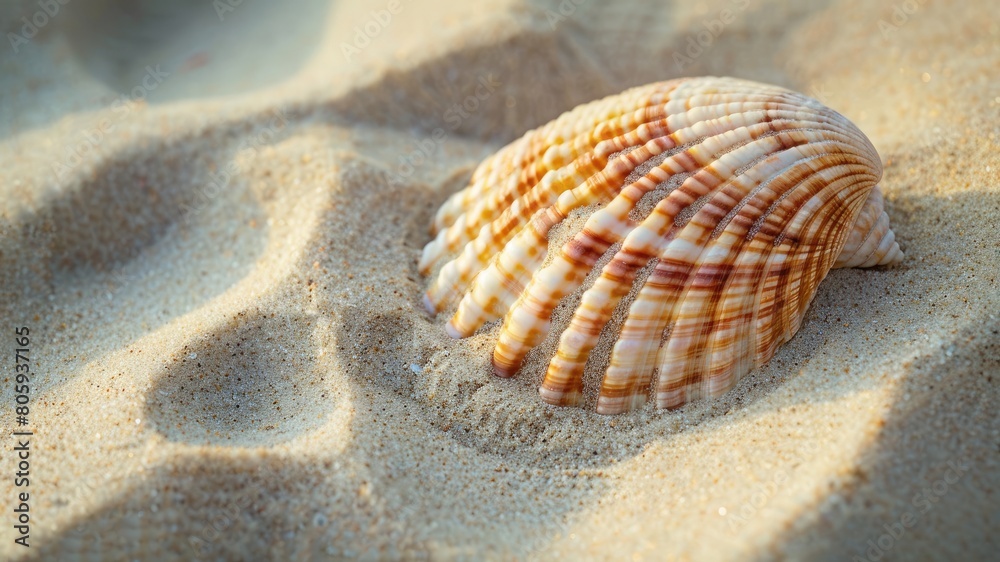Capture the tranquility of an isolated seashell on soft sandy textures, offering peaceful serenity with ample copy space. Capture the tranquility of an isolated seashell on soft sandy textures, offering peaceful serenity with ample copy space.