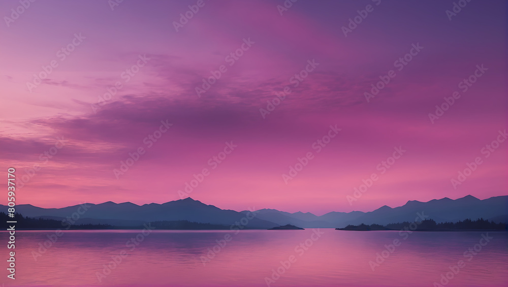 Twilight Gradient Horizon: The sky transitions seamlessly from hues of rosy pink to dusky purple, creating a mesmerizing gradient backdrop for wispy clouds illuminated by the fading light ULTRA HD 8K