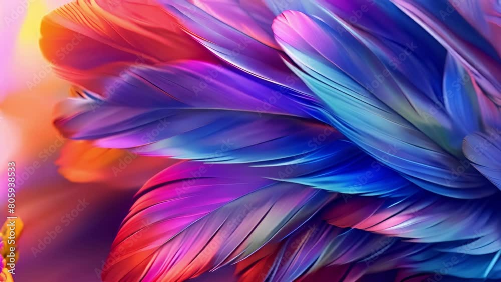 Neon feathers moving smooth. Abstract feather rainbow background. Closeup image fluffy feather under colorful pastel neon. 4k video Beautiful abstract effect Neon feathers moving smooth. Abstract feather rainbow background. Closeup image fluffy feather under colorful pastel neon. 4k video Beautiful abstract effect