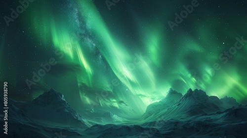 Beautiful northern lights on the background of natural landscapes, mountains. © Igbal