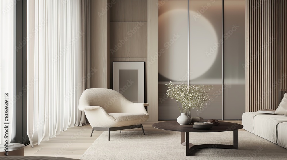 Minimal design elements, sliding screens, and a neutral color palette . Generative Ai Minimal design elements, sliding screens, and a neutral color palette . Generative Ai