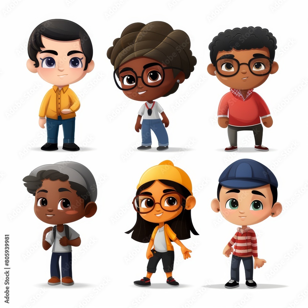 Diverse Group of Cartoon Children in Modern Casual Outfits Illustration Diverse Group of Cartoon Children in Modern Casual Outfits Illustration
