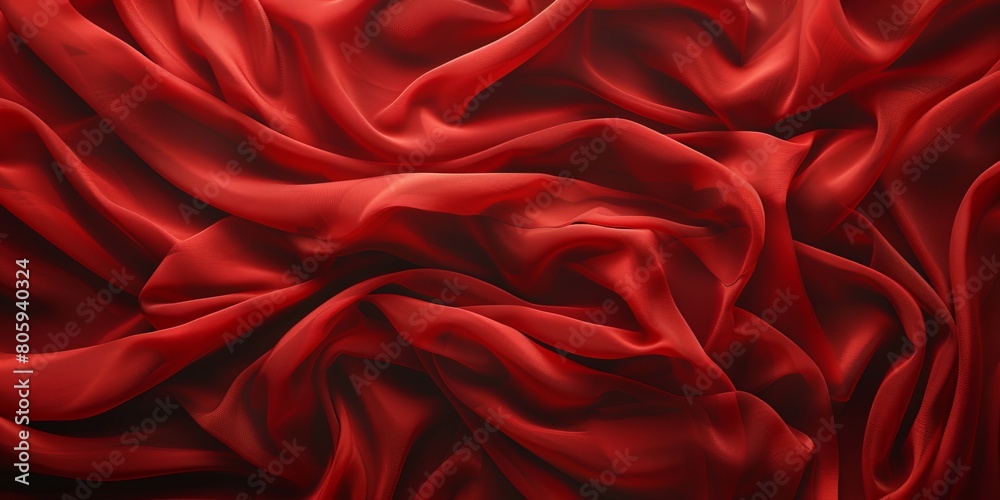 Red Textile with Wrinkles and Folds. Colorful Luxury Surface Background.