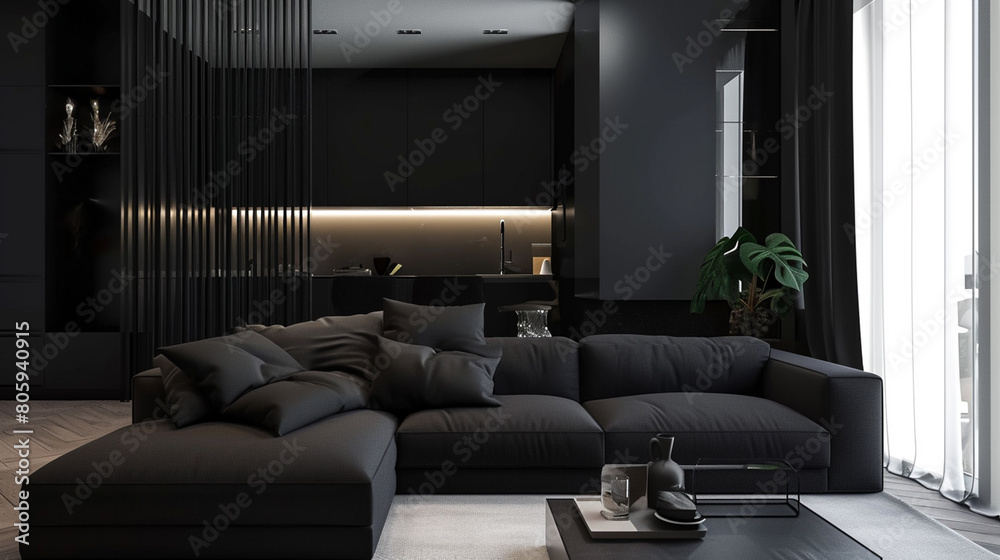 Sleek Monochrome interior.black house . Generative Ai Sleek Monochrome interior.black house . Generative Ai